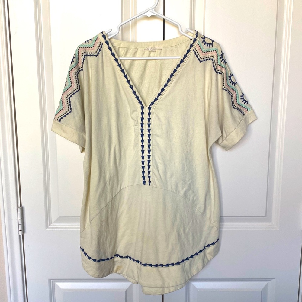 Boho style tunic - ivory/navy/pink - M - ILLA ILLA brand